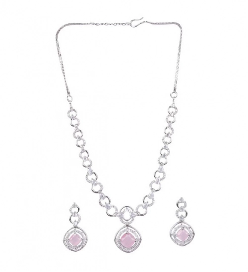 Women's Brass Silver Plated Necklace set (Pink) Women's Brass Silver Plated Necklace set (Pink)