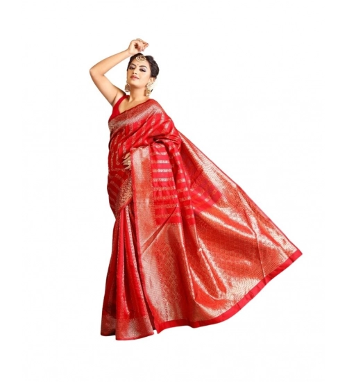 Women's Soft Lichi Silk Printed Saree With Unstitched Blouse 5.5Mtr (Red)