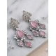Women's Brass Silver Plated Drop Earrings (Pink)