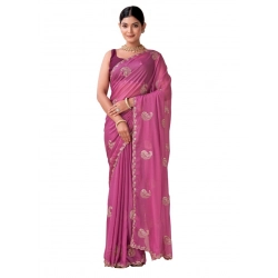 Women's Digital Printed  Georgette Saree With Unstitched Blouse (Pink, 5-6 Mtrs)