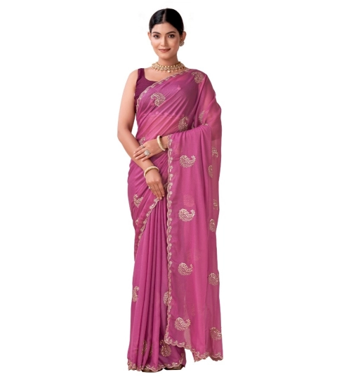 Women's Digital Printed  Georgette Saree With Unstitched Blouse (Pink, 5-6 Mtrs)