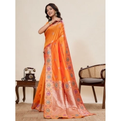 Women's Faux_Banarasi_Silk Woven Saree With Unstitched Blouse 5.5Mtr (Orange)