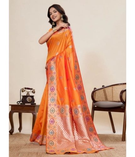 Women's Faux_Banarasi_Silk Woven Saree With Unstitched Blouse 5.5Mtr (Orange)