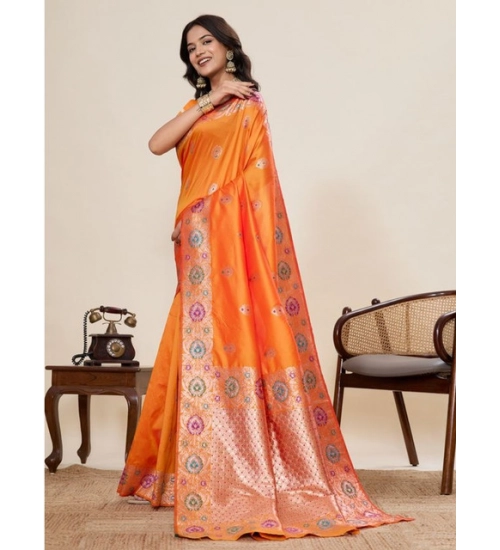 Women's Faux_Banarasi_Silk Woven Saree With Unstitched Blouse 5.5Mtr (Orange)