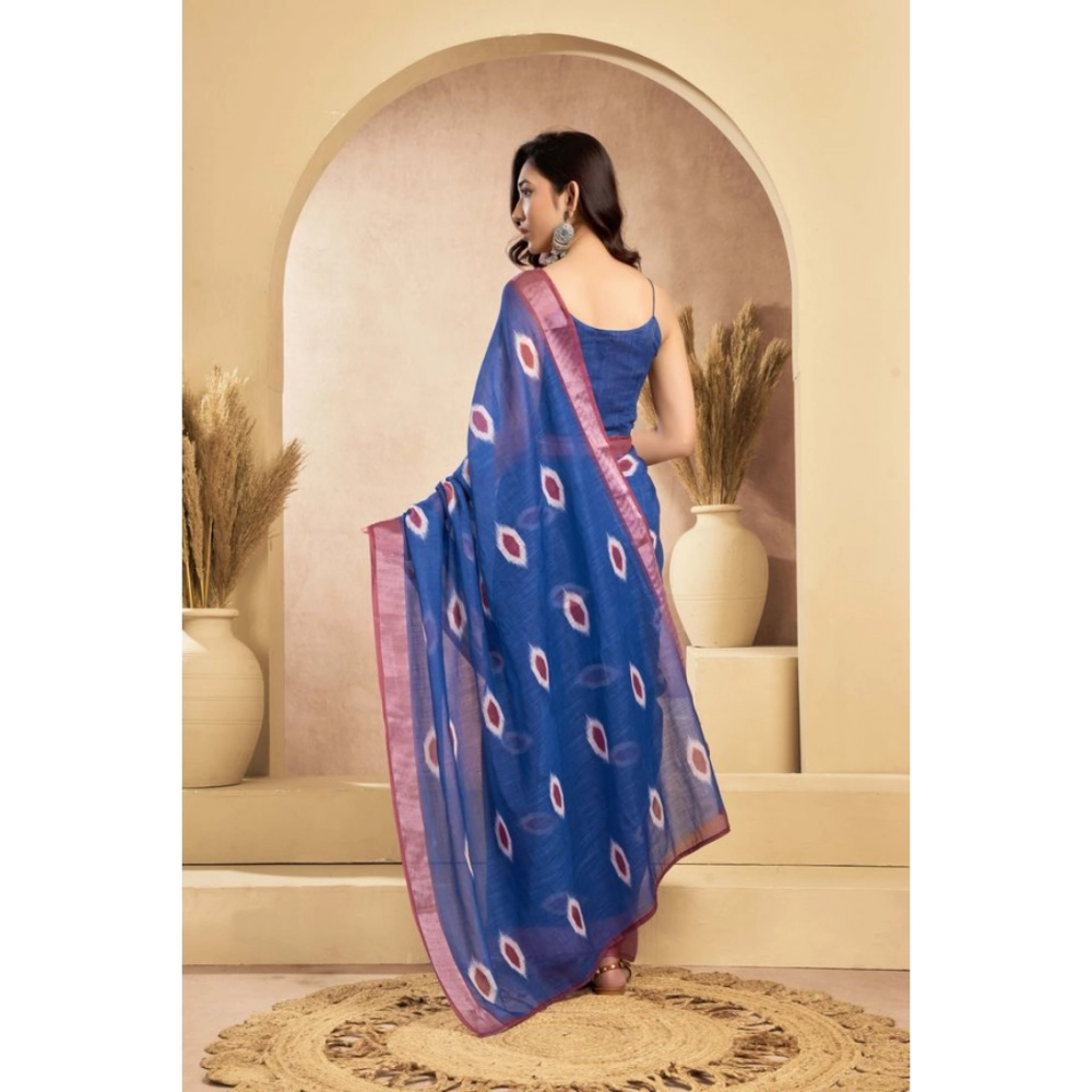 Women's Linen Cotton Printed Ready To Wear Saree With Unstitched Blouse 5.5 Mtr (Blue) Women's Linen Cotton Printed Ready To Wear Saree With Unstitched Blouse 5.5 Mtr (Blue)
