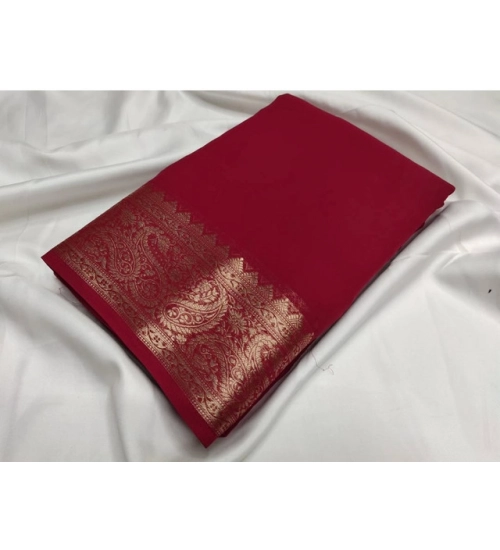 Women's Crepe Chit Pallu Solid Saree With Unstitched Blouse 5.5Mtr (Maroon)