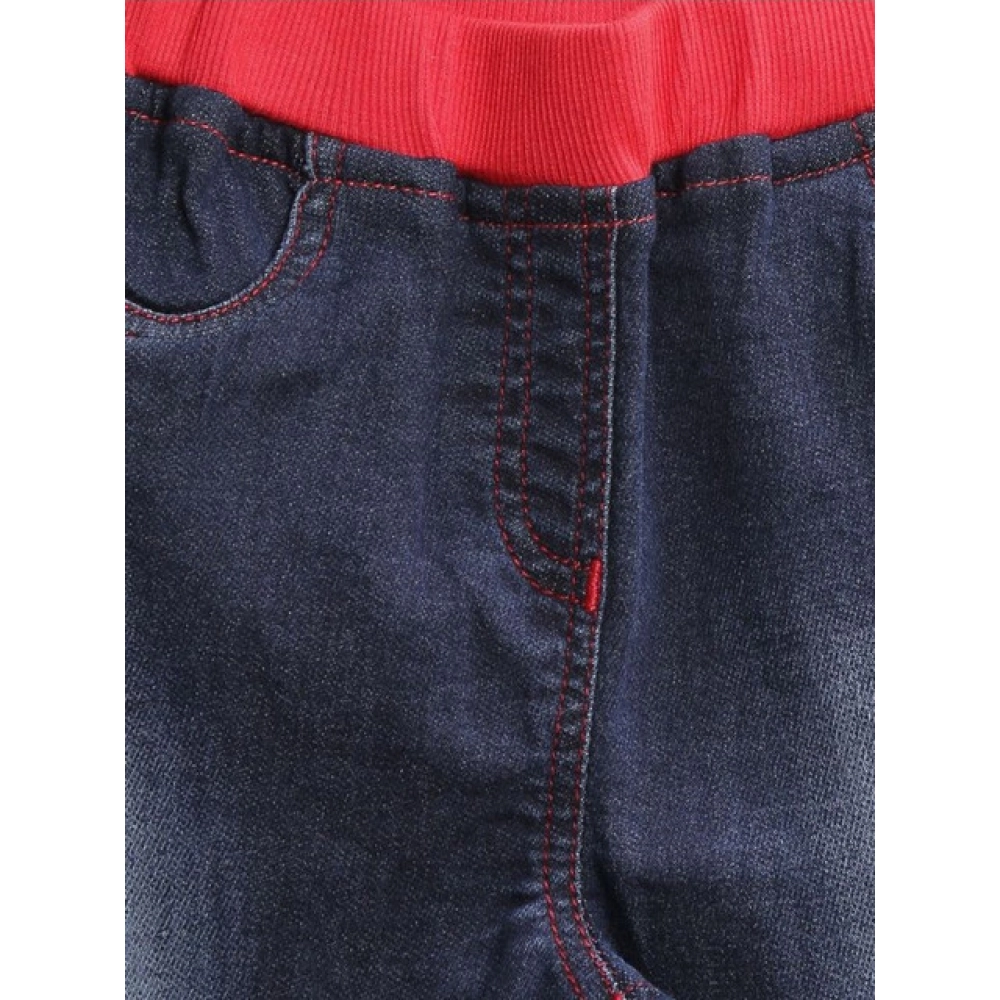 Girl's Denim Ribbed Elasticated Jeans (Red-Blue) Girl's Denim Ribbed Elasticated Jeans (Red-Blue)