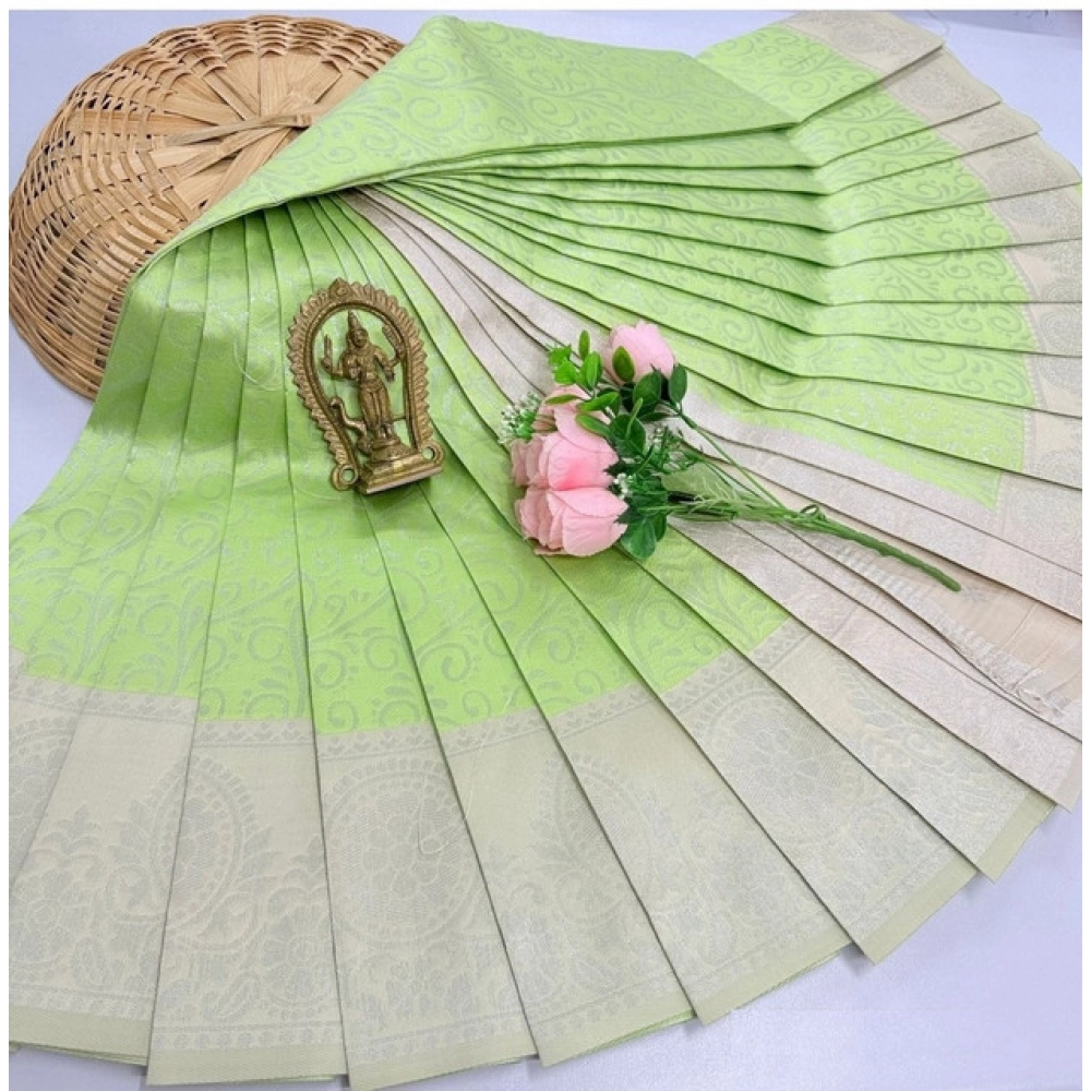 Women's Soft Silk Printed Saree With Unstitched Blouse 5.5Mtr (Pista Green)