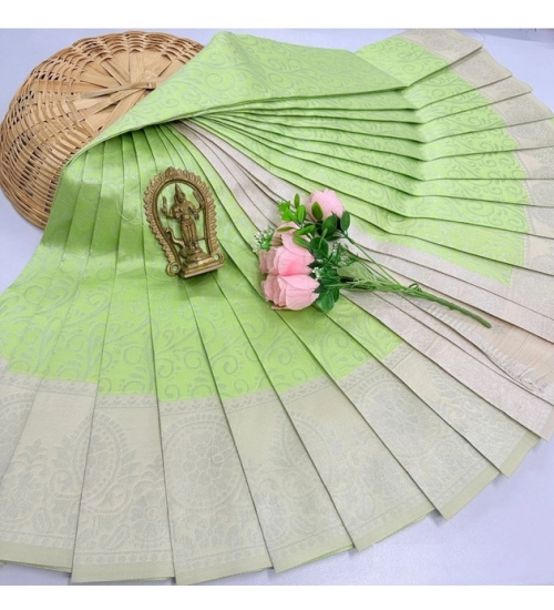 Women's Soft Silk Printed Saree With Unstitched Blouse 5.5Mtr (Pista Green)