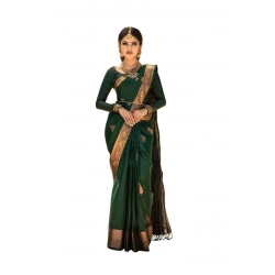 Women's Soft Lichi Silk Printed Saree With Unstitched Blouse 5.5Mtr (Green)
