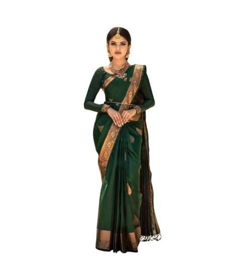 Women's Soft Lichi Silk Printed Saree With Unstitched Blouse 5.5Mtr (Green)