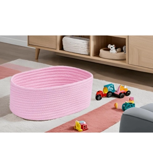 Cotton Oval 10x7x5 Inch Bedside Organizer (Pink)