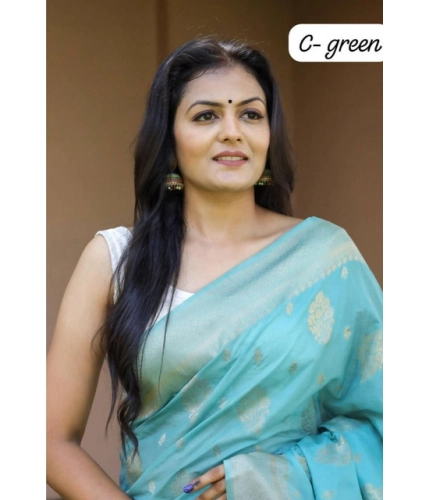 Women's Soft Lichi Silk Printed Saree With Unstitched Blouse 5.5Mtr (Sky-Blue) Women's Soft Lichi Silk Printed Saree With Unstitched Blouse 5.5Mtr (Sky-Blue)