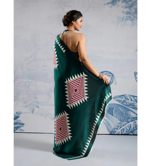Women's Satin Crepe Printed Saree With Unstitched Blouse 5.5Mtr (Green)