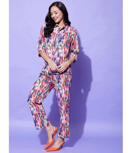 Women's Polyester Floral 3-4th Sleeve Co-Ord Set (Multicolor)