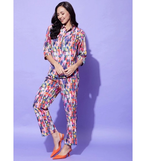 Women's Polyester Floral 3-4th Sleeve Co-Ord Set (Multicolor)