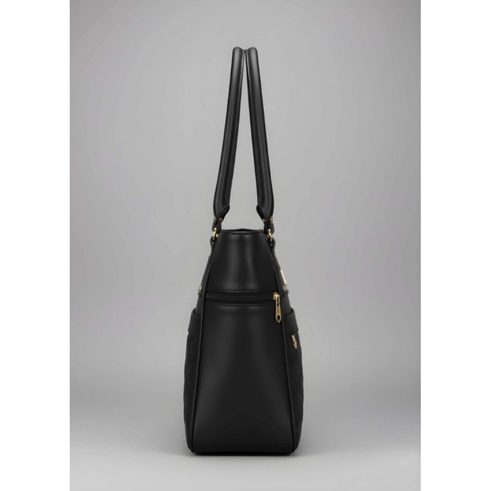 Women's PU Leather Solid Shoulder Zipper Handbag (Black)