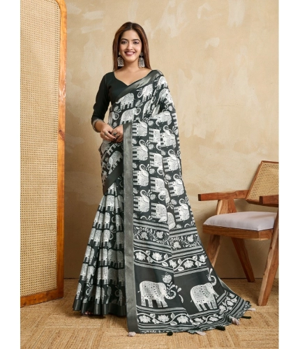 Women's Silk Blend Printed Saree With Unstitched Blouse 5.5Mtr (Green)