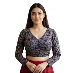 Women's Ajrakh Cotton Printed V-Neck Padded Blouse (Navy 38 Ready (Self Alterable 36–40)