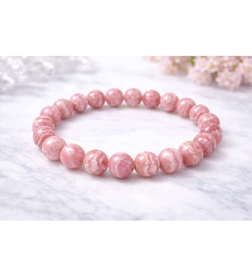 Natural Crystal 8mm Rhodochrosite Bracelet (Pink)