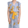 Girl's Rayon Floral Flutter Jumpsuit (Blue-Yellow)