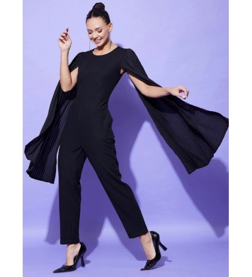 Women's Polyeter Solid Cape Sleeve Jumpsuit (Black) Women's Polyeter Solid Cape Sleeve Jumpsuit (Black)