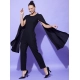 Women's Polyeter Solid Cape Sleeve Jumpsuit (Black) Women's Polyeter Solid Cape Sleeve Jumpsuit (Black)