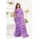 Women's Faux Linen Floral Print Ready to wear Saree With Unstitched Blouse 5.5Mtr (Purple)
