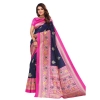 Dropship Women's Litchi silk Printed Saree With Unstitched Blouse  5-6 Mtrs (Navy Blue)