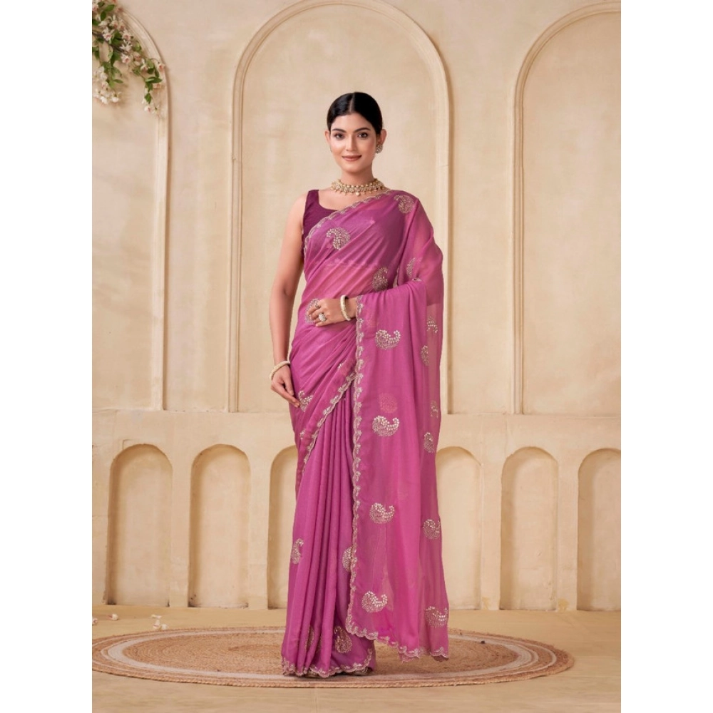 Women's Digital Printed  Georgette Saree With Unstitched Blouse (Pink, 5-6 Mtrs)
