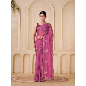 Generic Women's Digital Printed  Georgette Saree With Unstitched Blouse (Pink, 5-6 Mtrs)