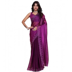 Women's Tissue Pure Silk Embellished Bollywood Saree With Unstitched Blouse 5.5Mtr (Purple)