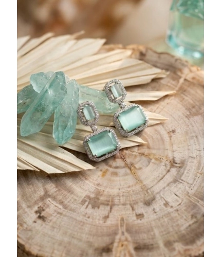 Women's Brass Silver Plated Drop Earrings (Turquoise)