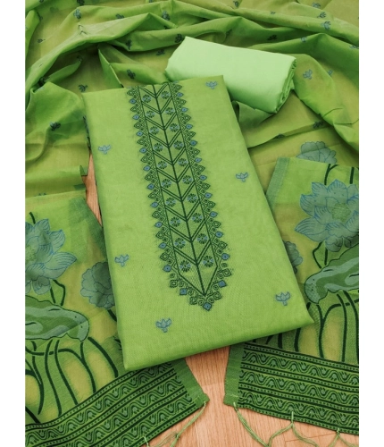 Women's Banarasi Silk Printed Unstitched Salwar Suit Material With Dupatta (Pista, 3Mtrs)