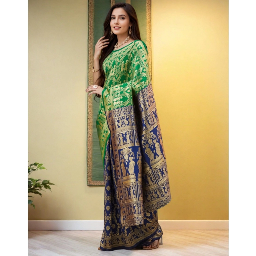 Women's Silk Blend Zari Weaving Saree With Unstitched Blouse 5.5Mtr (Green) Women's Silk Blend Zari Weaving Saree With Unstitched Blouse 5.5Mtr (Green)