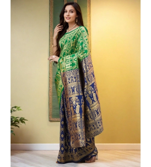 Women's Silk Blend Zari Weaving Saree With Unstitched Blouse 5.5Mtr (Green)