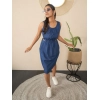 Women's Denim Solid Sleeveless Dress (Blue)