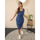 Women's Denim Solid Sleeveless Dress (Blue)
