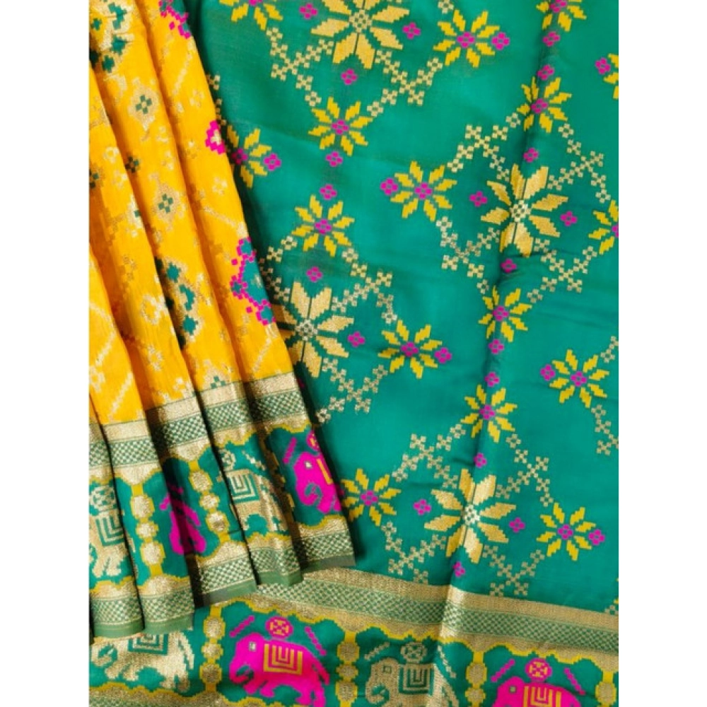 Women's Patola Silk Meena And Zari Woven Saree With Unstitched Blouse 5.5Mtr (Yellow) Women's Patola Silk Meena And Zari Woven Saree With Unstitched Blouse 5.5Mtr (Yellow)