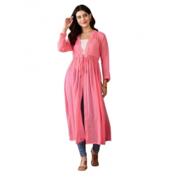 Women's Chiffon Self Design Long Sleeves Shrug (Pink)