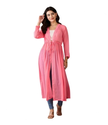 Women's Chiffon Self Design Long Sleeves Shrug (Pink)