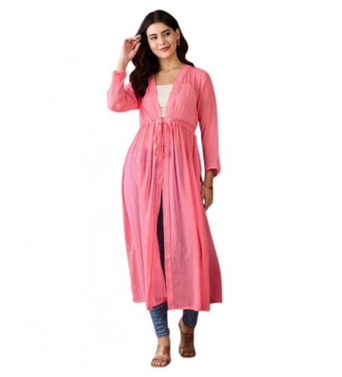 Women's Chiffon Self Design Long Sleeves Shrug (Pink)