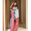 Women's Soft Lichi Silk Printed Saree With Unstitched Blouse 5.5Mtr (Light-Blue)