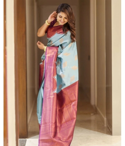 Women's Soft Lichi Silk Printed Saree With Unstitched Blouse 5.5Mtr (Light-Blue) Women's Soft Lichi Silk Printed Saree With Unstitched Blouse 5.5Mtr (Light-Blue)