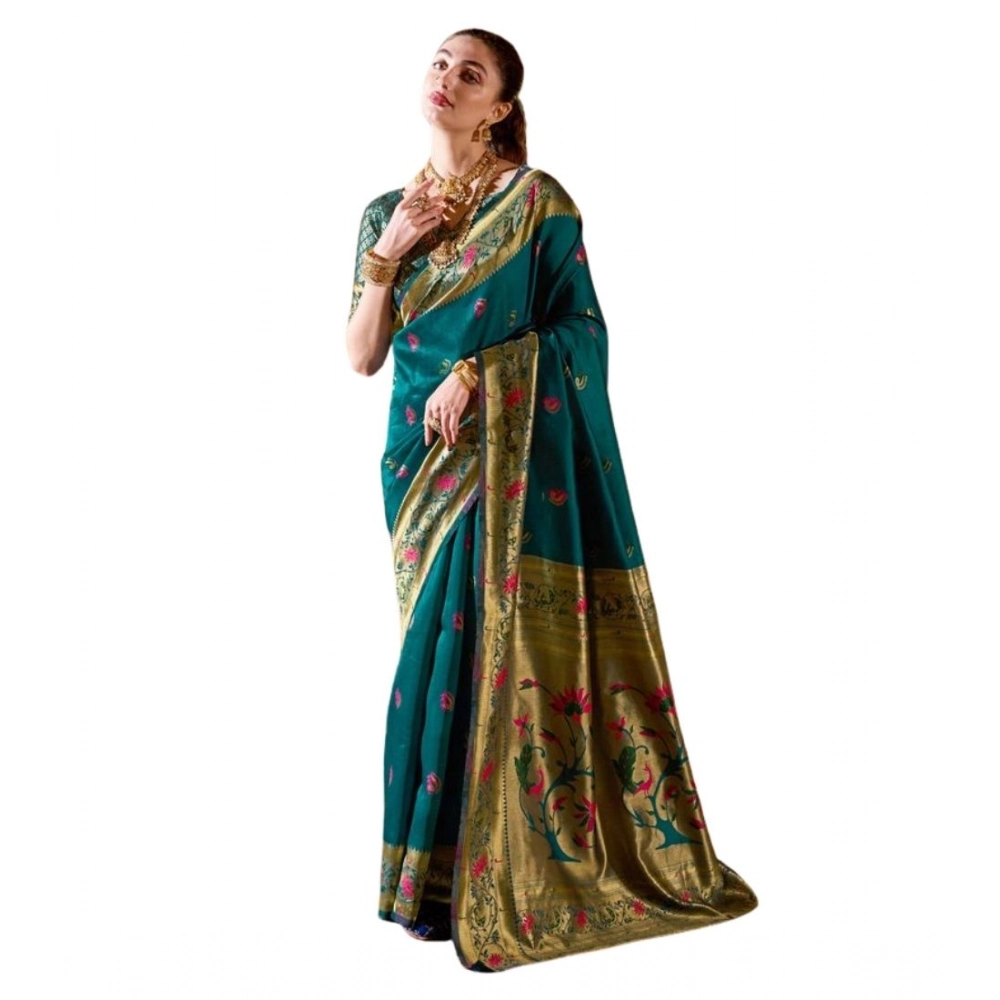 Women's Silk Blend Zari Woven Saree With Unstitched Blouse 5.5Mtr (Teal) Women's Silk Blend Zari Woven Saree With Unstitched Blouse 5.5Mtr (Teal)