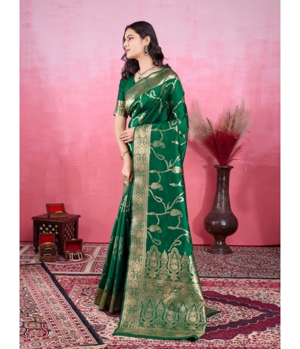Women's Banarasi Silk Printed Saree With Unstitched Blouse 5.5Mtr (Green) Women's Banarasi Silk Printed Saree With Unstitched Blouse 5.5Mtr (Green)