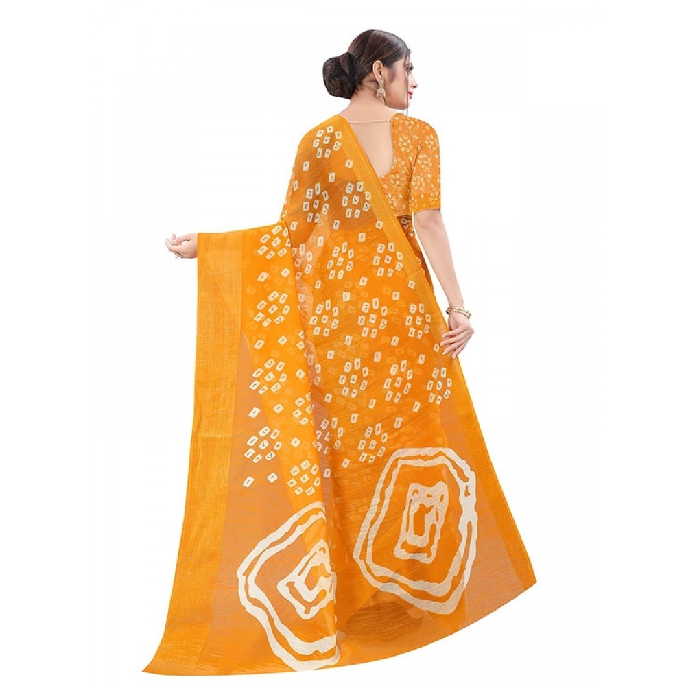 Women's Cotton Silk Bandhni Saree With Unstitched Blouse 5.5Mtr (Yellow)