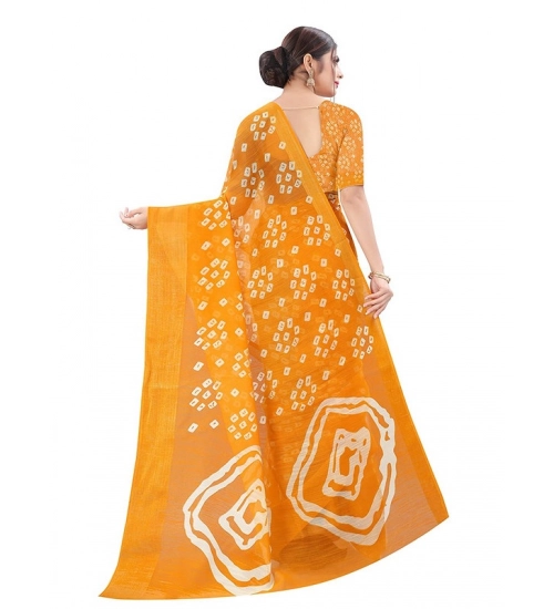 Women's Cotton Silk Bandhni Saree With Unstitched Blouse 5.5Mtr (Yellow)