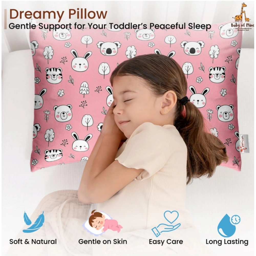 Soft Plush Printed Baby Infant Pillow for Kids Age 1 To 5 Years (Pink)