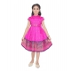 Girl's Brocket Silk Printed Short Sleeve Close Neck Dress (Rani Pink)